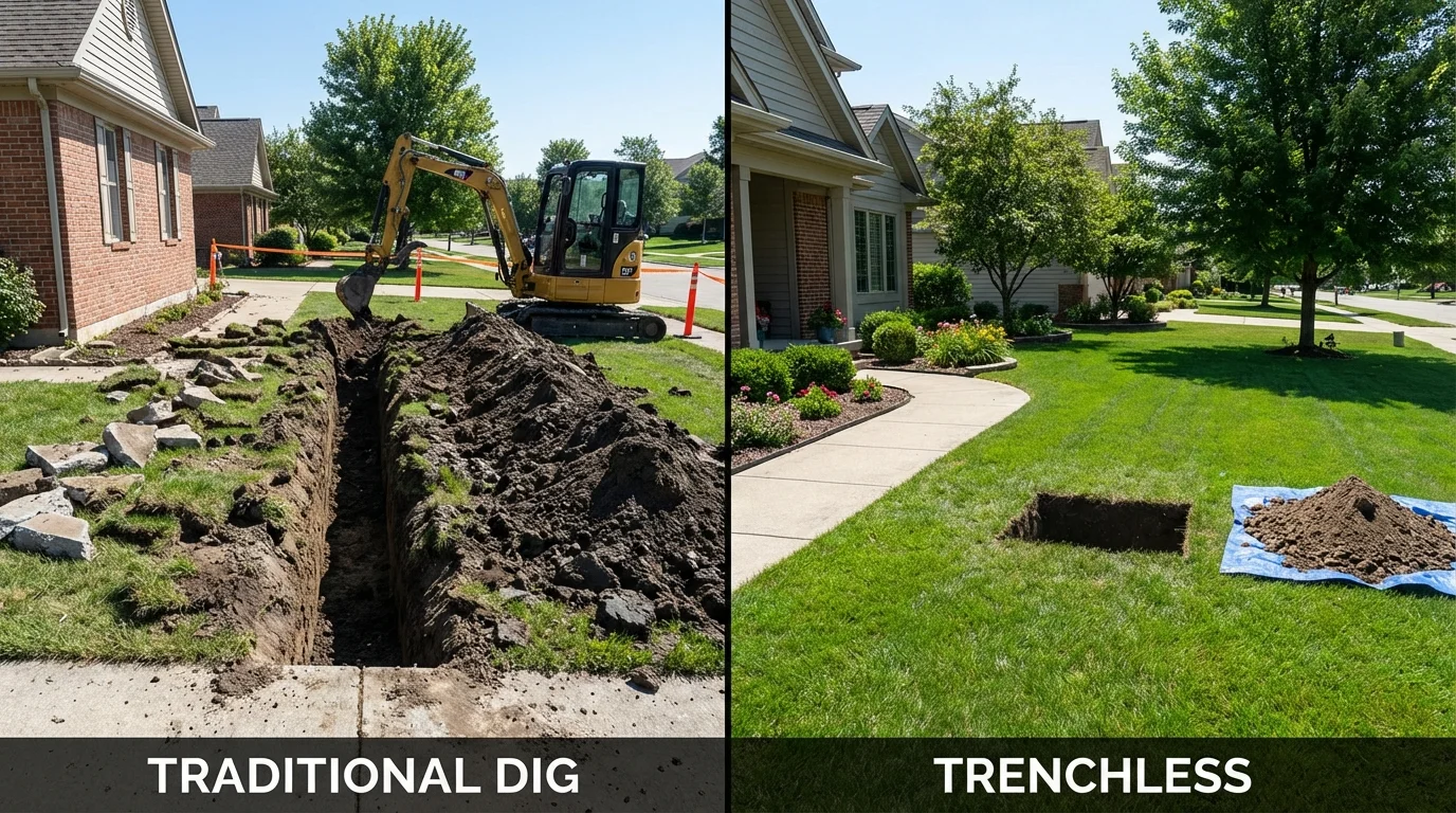 Trenchless sewer repair with minimal yard damage versus traditional excavation in Chester, NJ